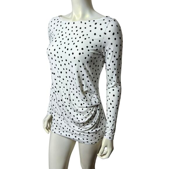 A Pea in the Pod White Black Polka Dot Maternity Top Side Ruched Blouse Size SP - Picture 2 of 9